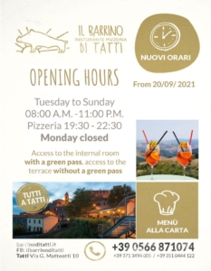 OPENING HOURS from 20/09/2021