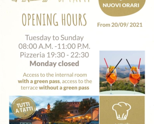 OPENING HOURS from 20/09/2021