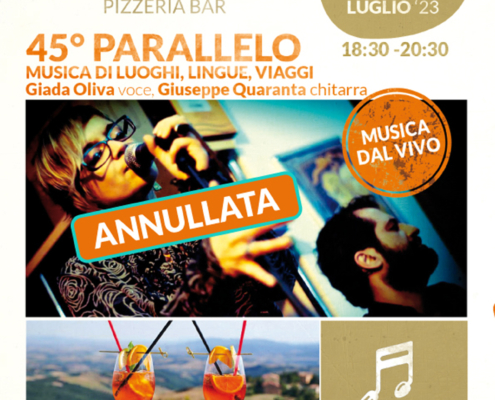 45° parallelo 9 luglio 2023 ore 18:30 - Aperimusc: aperitivo con musica dal vivo nella TERRAZZA ALTA super panoramica! - Il Barrino di Tatti